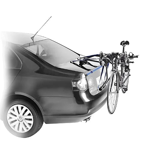 Thule Passage 2-Bike trunk rack securely mounted on sedan, carrying road bike for travel and outdoor adventures