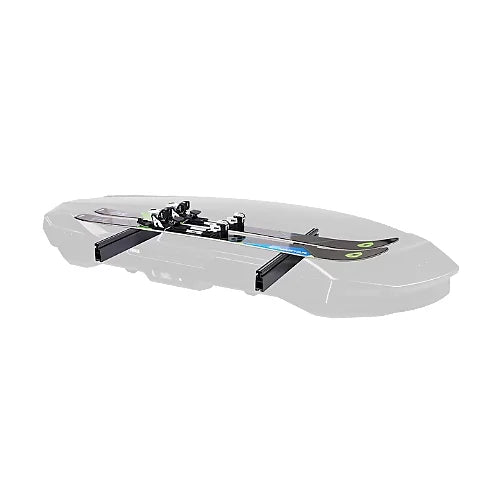 Thule Box Ski Carrier Adapter installed inside roof box holding skis securely