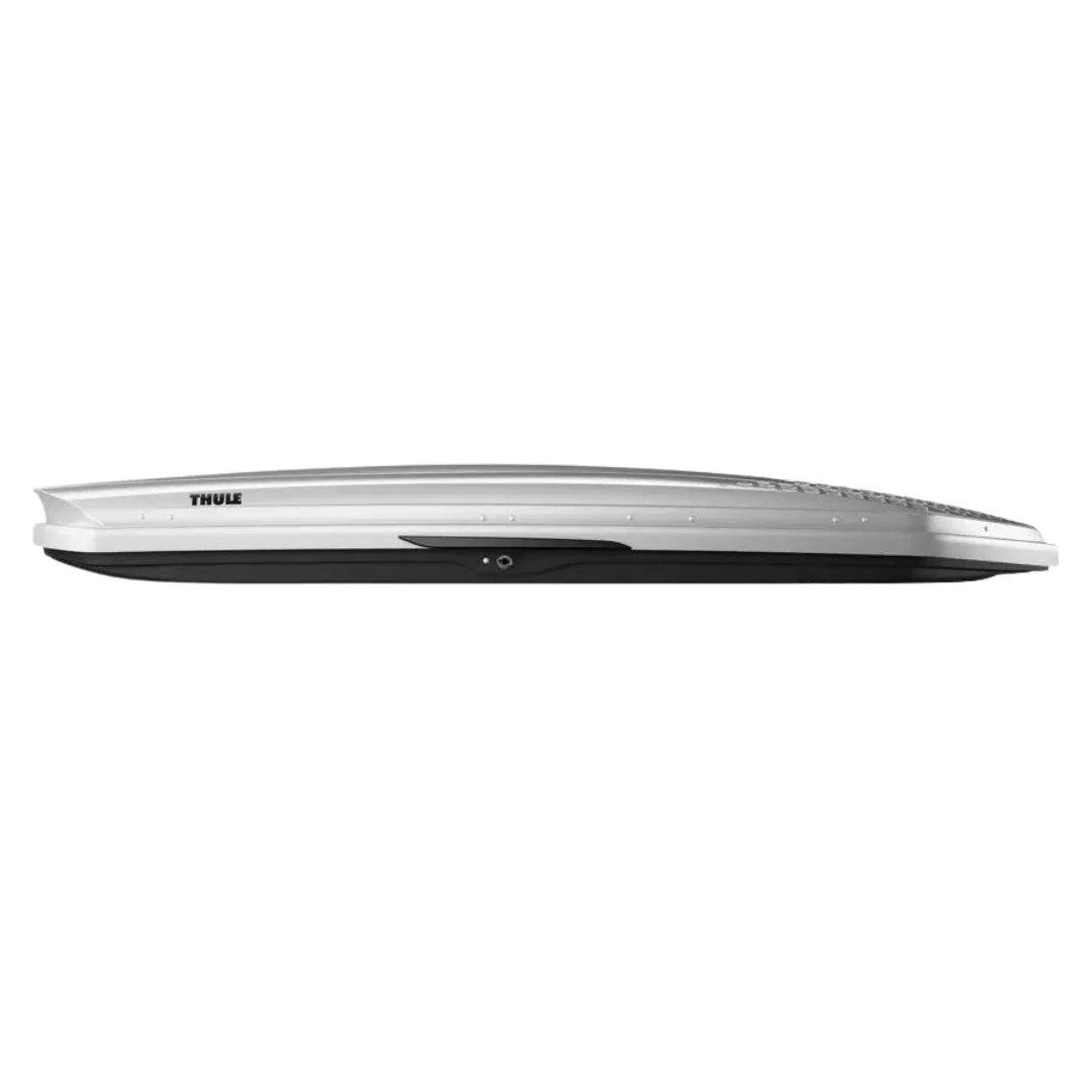 Thule Sonic Alpine cargo box in silver, side view