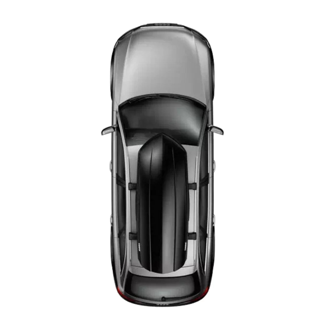 Top view of Thule Sonic Medium or XL cargo box on vehicle roof