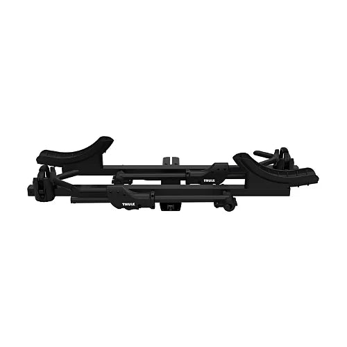 Side view of folded Thule T2 Pro X 2 Bike Add-On hitch rack in black