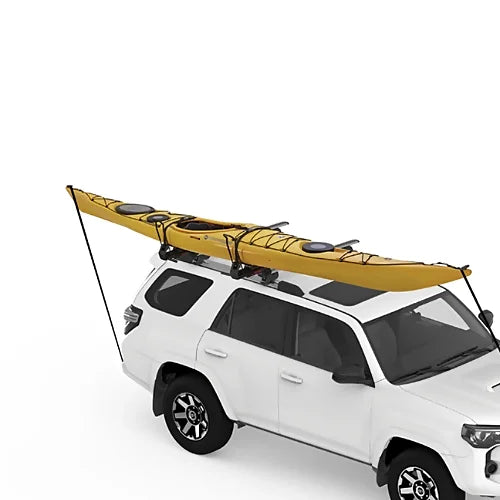 Yakima ShowDown Load-Assist Kayak Mount carrying a yellow kayak secured on SUV roof rack