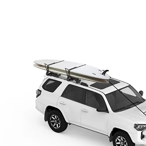 Yakima ShowDown Load-Assist SUP Mount transporting stand-up paddleboards on SUV roof rack