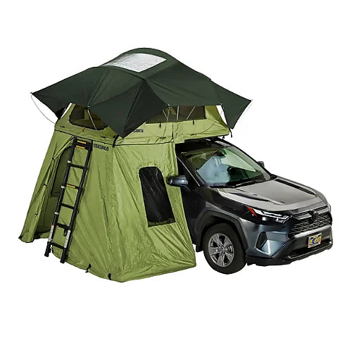 Yakima SkyRise SL Annex mounted on SUV with rooftop tent and ladder