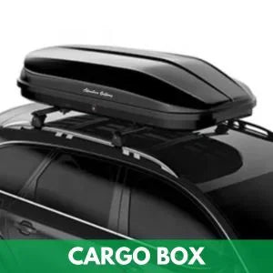 Sleek rooftop cargo box mounted on SUV crossbars for secure travel and gear storage