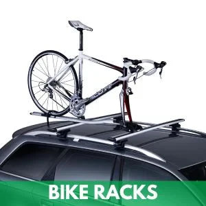 Car with roof-mounted bike rack carrying a road bicycle – Adventure Outdoors bike racks for cars, SUVs, and trucks