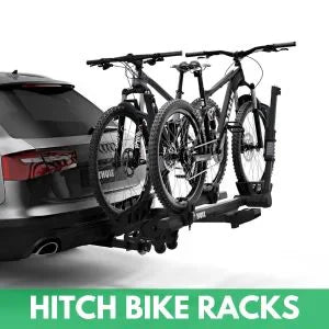 SUV with two mountain bikes mounted on a hitch bike rack – premium rear bike carrier solution for cars, trucks, and SUVs