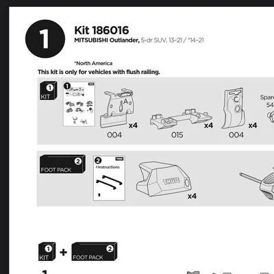 Technical diagram of a kit for Mitsubishi Outlander vehicles with component illustrations and text.