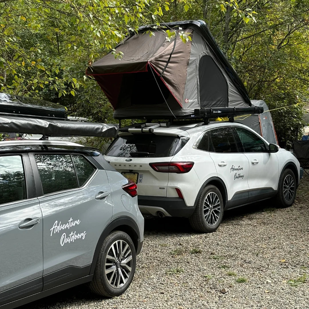  ABS Wedge Clamshell Rooftop Tent on car in forest