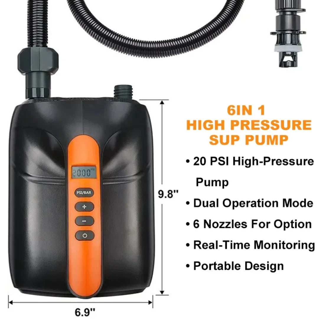 Front view of electric pump with hose attached, showing LCD and controls
