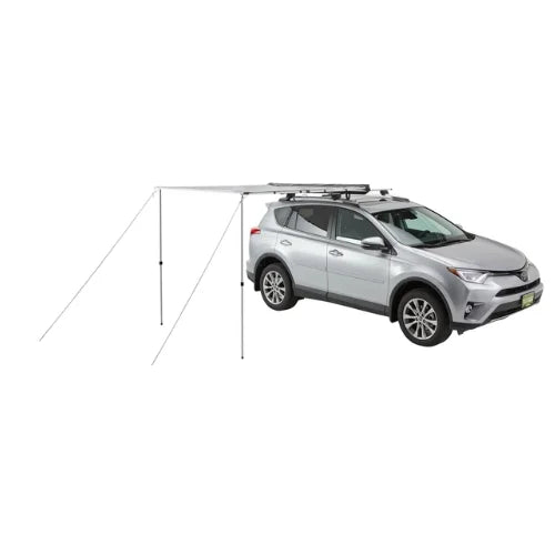 OverNOut roof rack awning fully deployed on SUV providing shade and weather protection