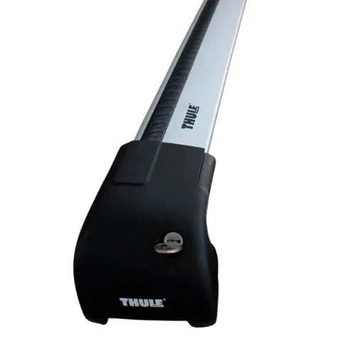 Black Thule car roof rack on a white background