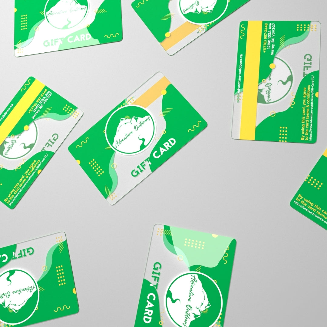 many gift cards with green and yellow branding.