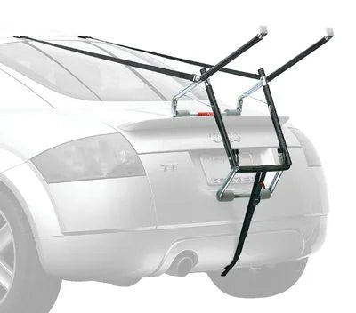 Allen 103A trunk bike rack installed on a silver car’s rear, demonstrating fit and position

