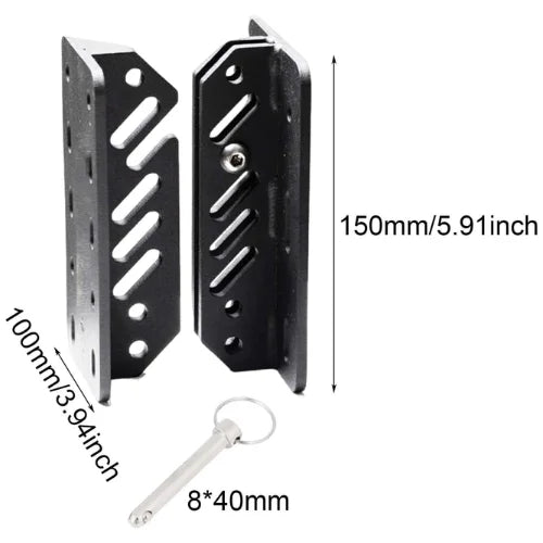 awning side bracket for foldable car awnings to be installed on to hard shell rooftop tents on white background with detailed measurements