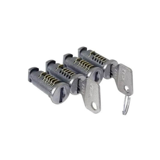 Cruz anti-theft lock set with four keyed-alike cylinder locks and two keys displayed on a white background.
