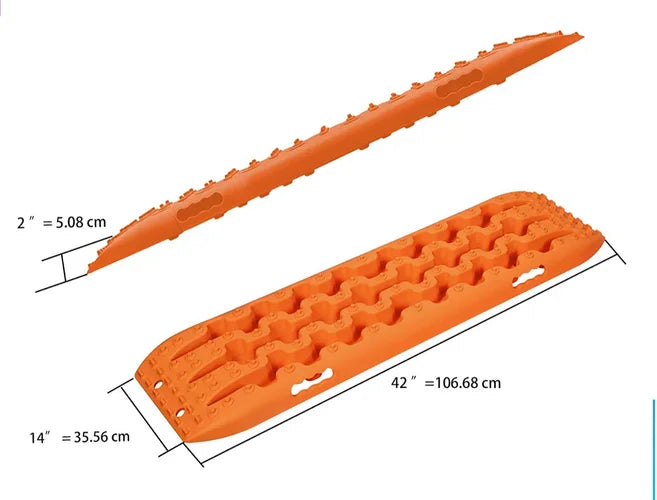 Orange itraction boards with dimensions on a white background