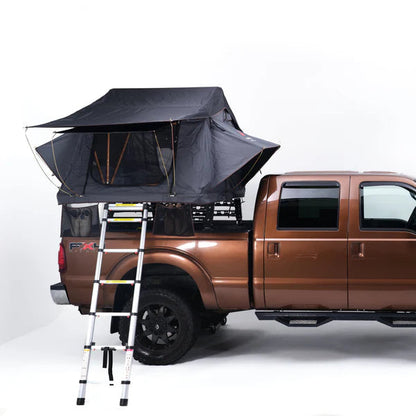 Summit 3 Person Roughneck Roof Top Tent open on a pickup truck with ladder deployed