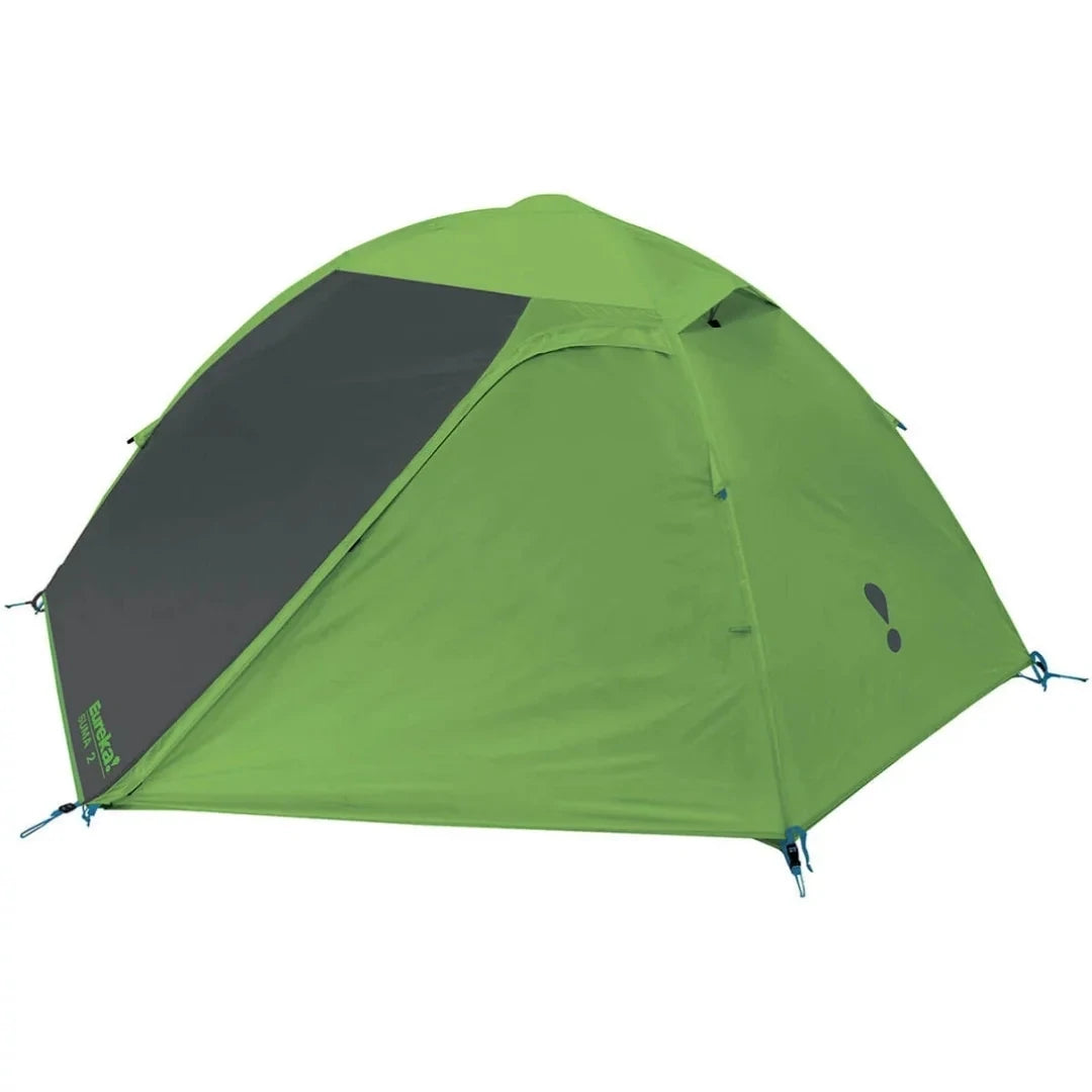 Main product shot of the Eureka Suma 2 tent fully assembled with rainfly on, in a bright green color.