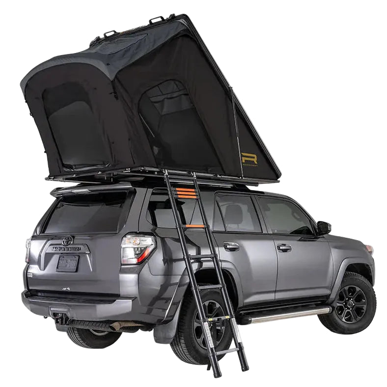 Falcon 3 EVO XL Air hard shell rooftop tent opened on a vehicle with ladder deployed.