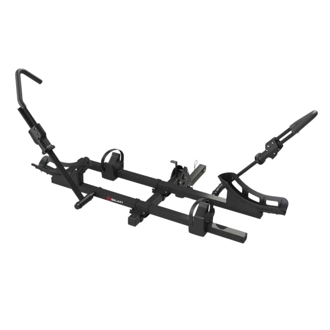 Black hitch bike rack on a white background