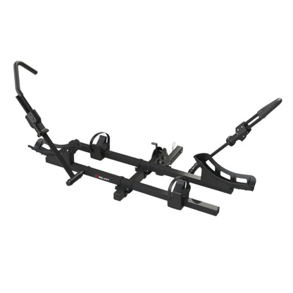 Black hitch bike rack on a white background
