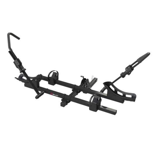 Black hitch bike rack on a white background