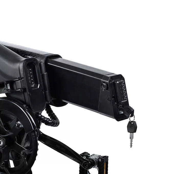 Close-up of battery and key inserted on Jetson Haze E-Bike