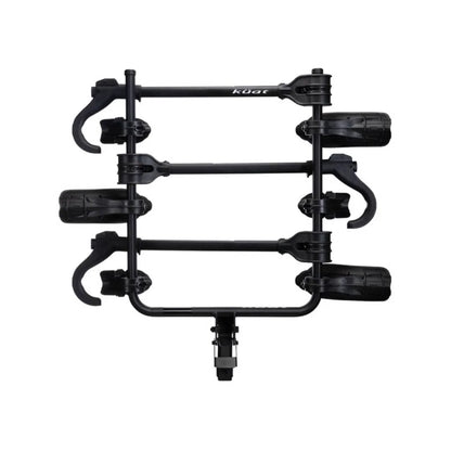 Overhead view of Kuat Transfer V2 3-bike hitch rack showing cradles and arms

