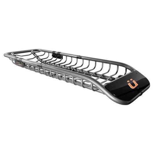 Kuat Mini Skinny narrow cargo basket with wind fairing and sleek black-silver finish.