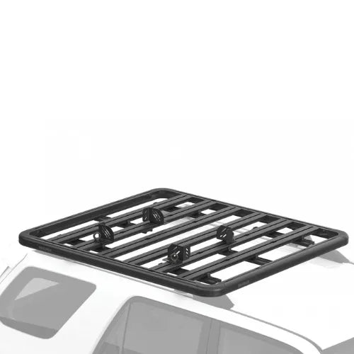Black roof rack on a car with a white background