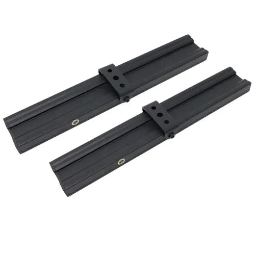 Two black metal tracks on a white background