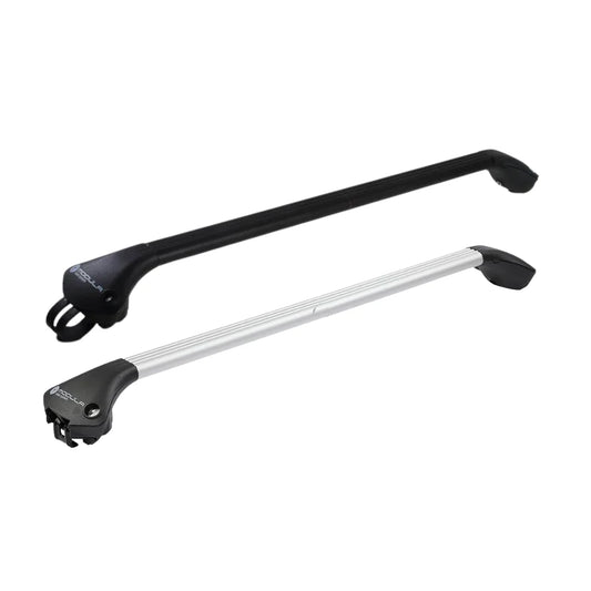Set of black and silver Modula Racks Multi-Fit Crossbars with aerodynamic design.