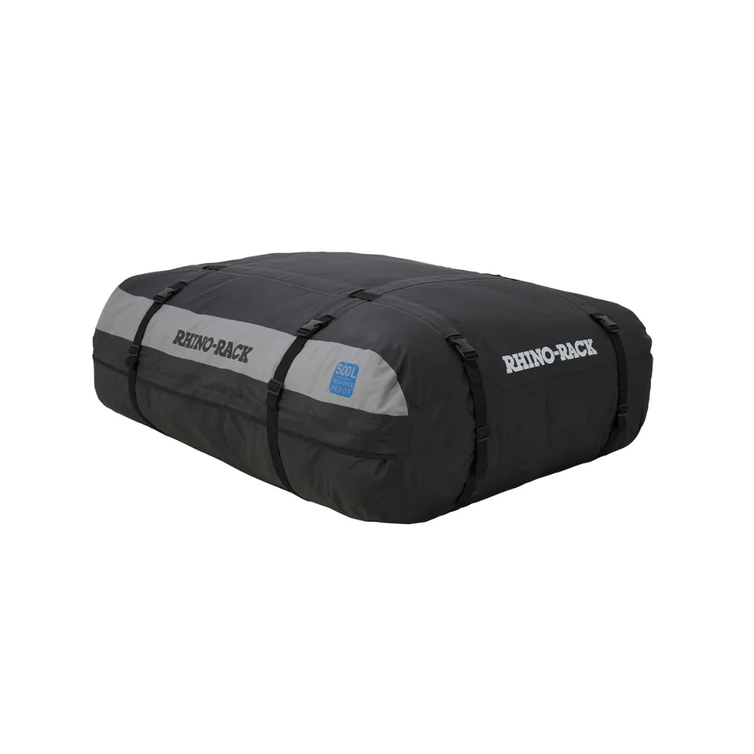 Angled view of Rhino-Rack Weatherproof Luggage Bag with reinforced sides