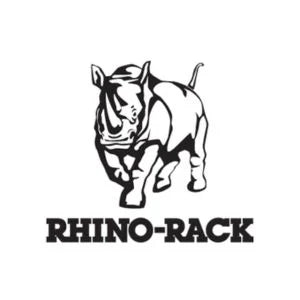 Rhino-Rack brand logo sold by Adventure Outdoors, manufacturer of roof racks, cargo systems, and outdoor vehicle accessories.