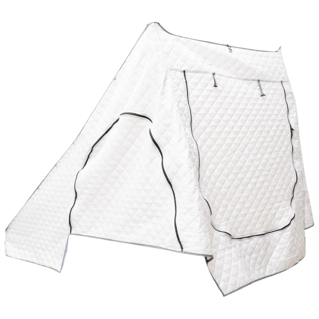 White quilted insulation liner for rooftop tents on a white background