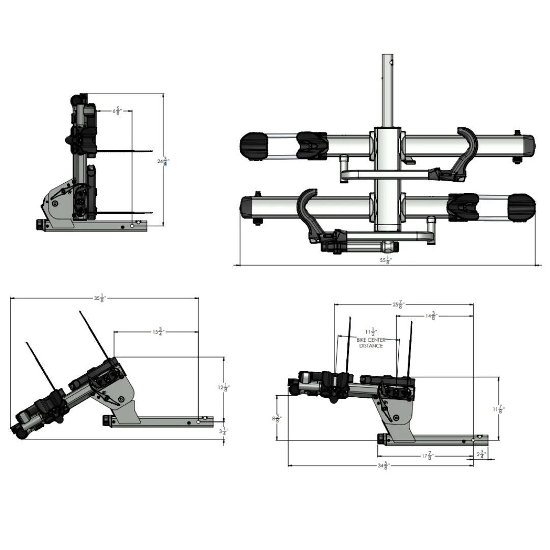 Technical diagram of rack assembly and mounting positions.