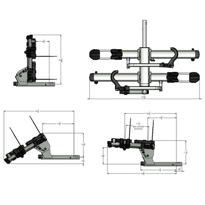 Technical diagram of rack assembly and mounting positions.