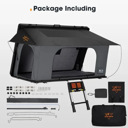 parts packing list of san hima kalbarri side gen 2 rooftop tent on a white background
