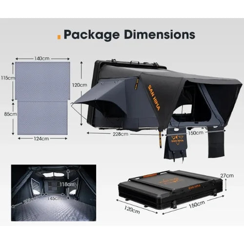 San Hima Stargazer Pro Rooftop Tent - Fully Loaded Shorter Mini Hard Shell RTT