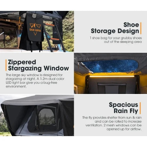 San Hima Stargazer Pro Rooftop Tent - Fully Loaded Shorter Mini Hard Shell RTT