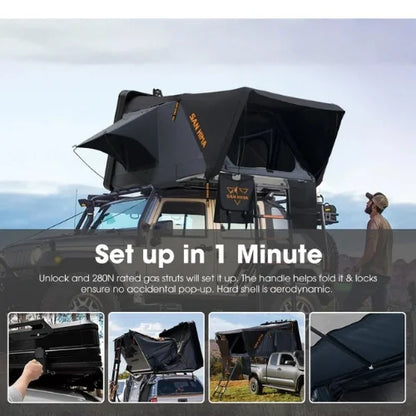 San Hima Stargazer Pro Rooftop Tent - Fully Loaded Shorter Mini Hard Shell RTT