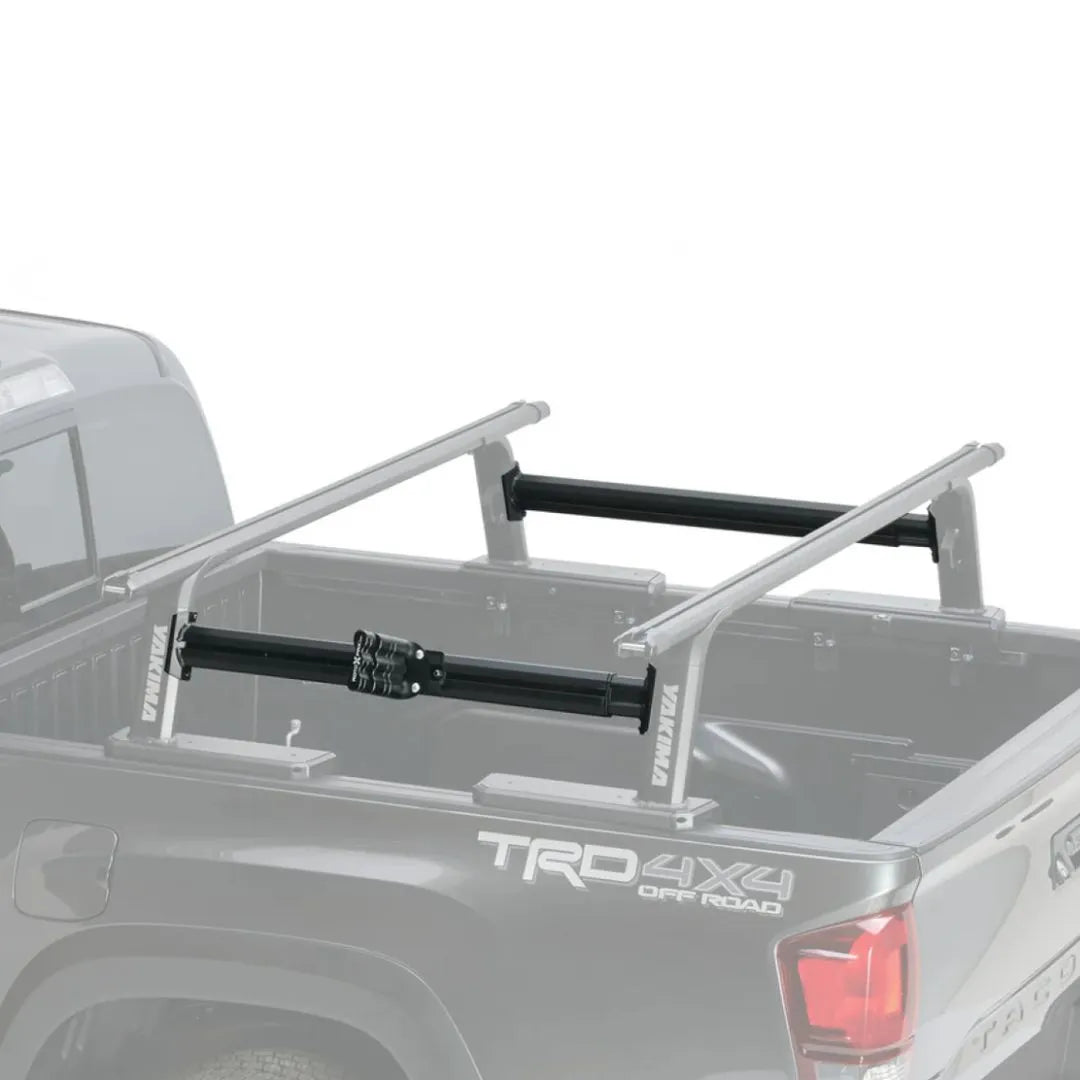 Pickup truck bed with a metal rack on a white background