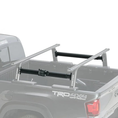 Pickup truck bed with a metal rack on a white background