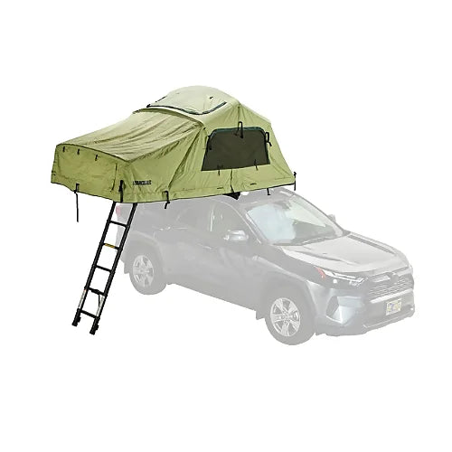 Side view of Yakima SkyRise HD softshell rooftop tent with windows open