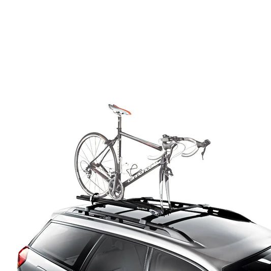 SportRack Downshift Plus bike carrier mounted on vehicle roof with bike secured in place.