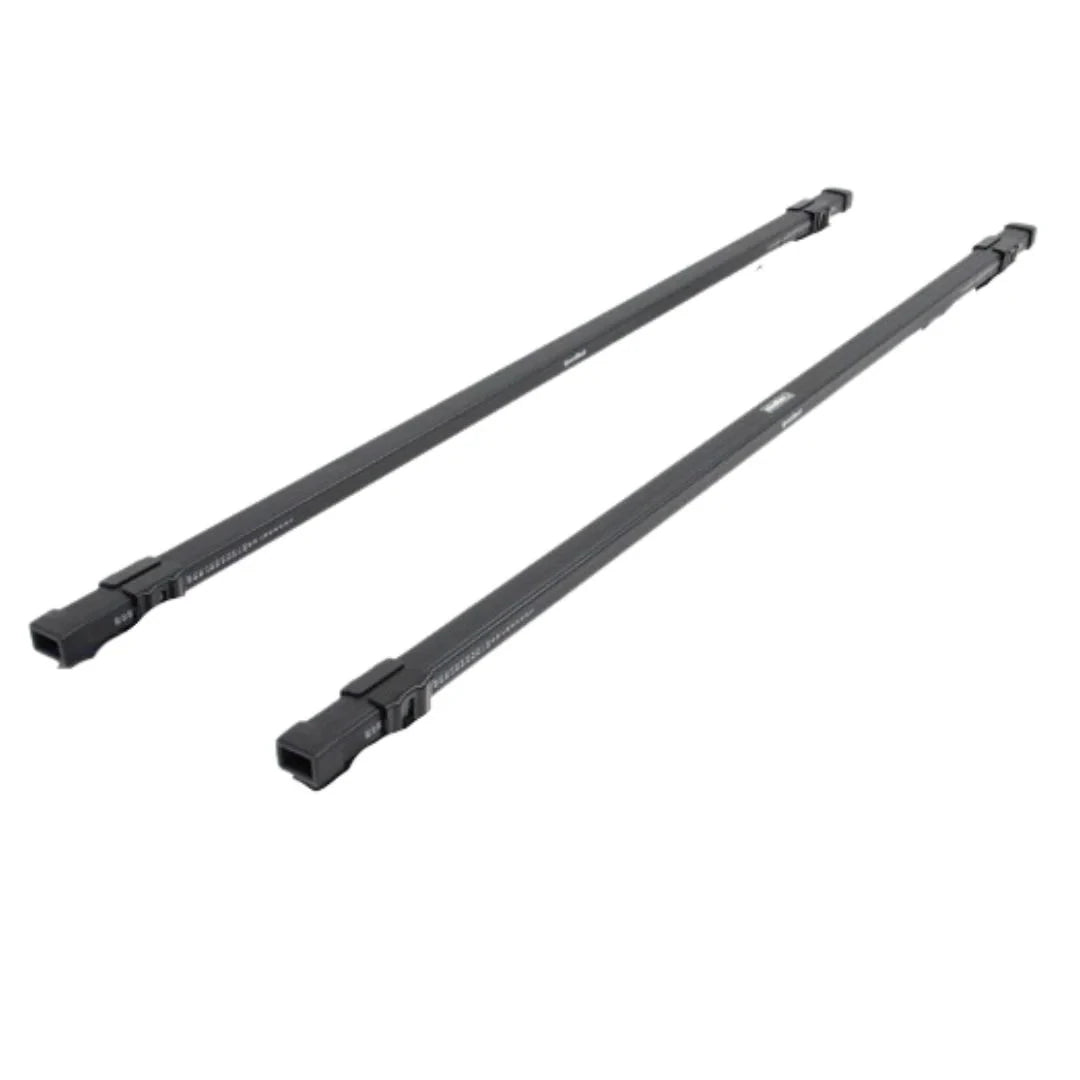 SportRack Square Crossbars in staggered arrangement showing steel build and size differences.
