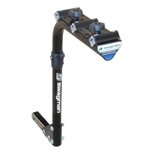Swagman Original 3 Bike Carrier upright view showing full steel hitch-mounted bike rack with rubber-padded cradles for three bikes
