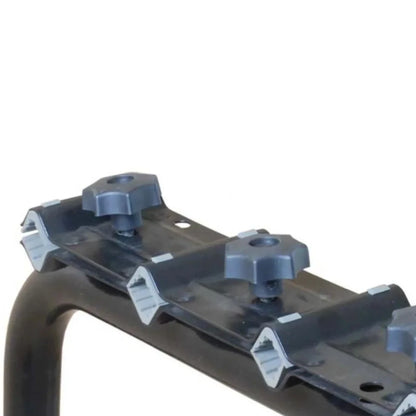Close-up angle of Swagman Original 3 Bike Carrier top section with three rubber cradles on sturdy steel arm