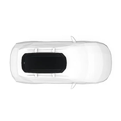 Top view of vehicle with Thule Force 3 M cargo box mounted on roof rails